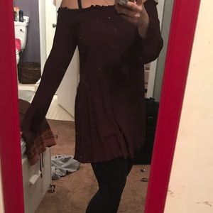 Off the shoulder maroon dress